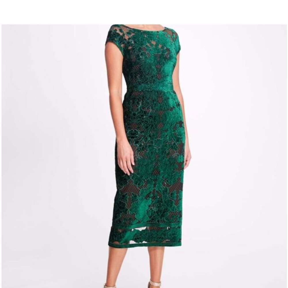 Marchesa Notte Emerald Velvet Applique Dress size 6